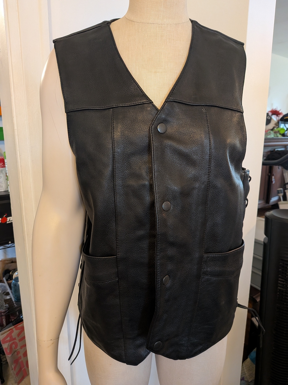 Leather Snap FrontVest Biker With Side Ties
